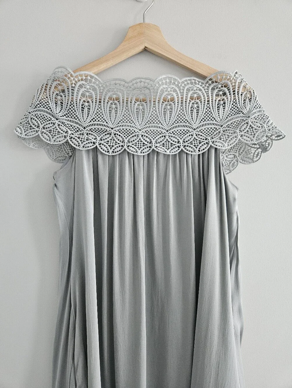 Self Portrait Silk Blend Lace Bardot Dress Women’s Size 6 Off Shoulder Romantic - Picture 7 of 15